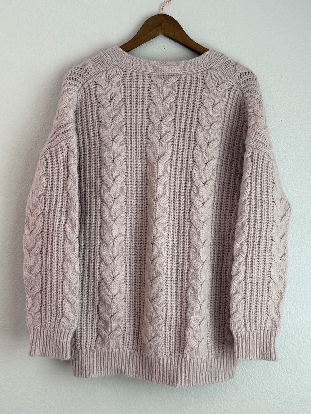 Jenni Kayne Cable Cocoon Cardigan XS Alpaca Merino Wool Oversized Sweater Blush - Picture 3 of 6